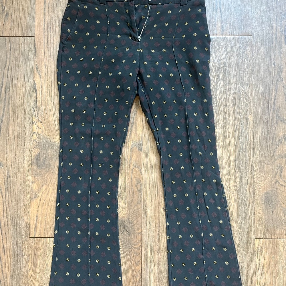 A.L.C. 100% Silk Black Pants with Red and Gold Pattern